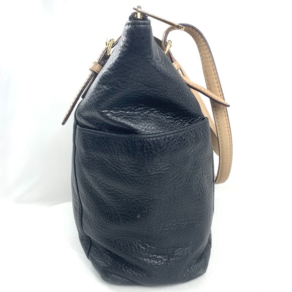 Michael Kors Black Pebbled Leather Medium Shoulder Bag E1306 Side Pockets Brass - Picture 6 of 10